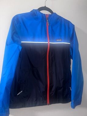 Patagonia Youth Blue and Black Windbreaker with Red Zip